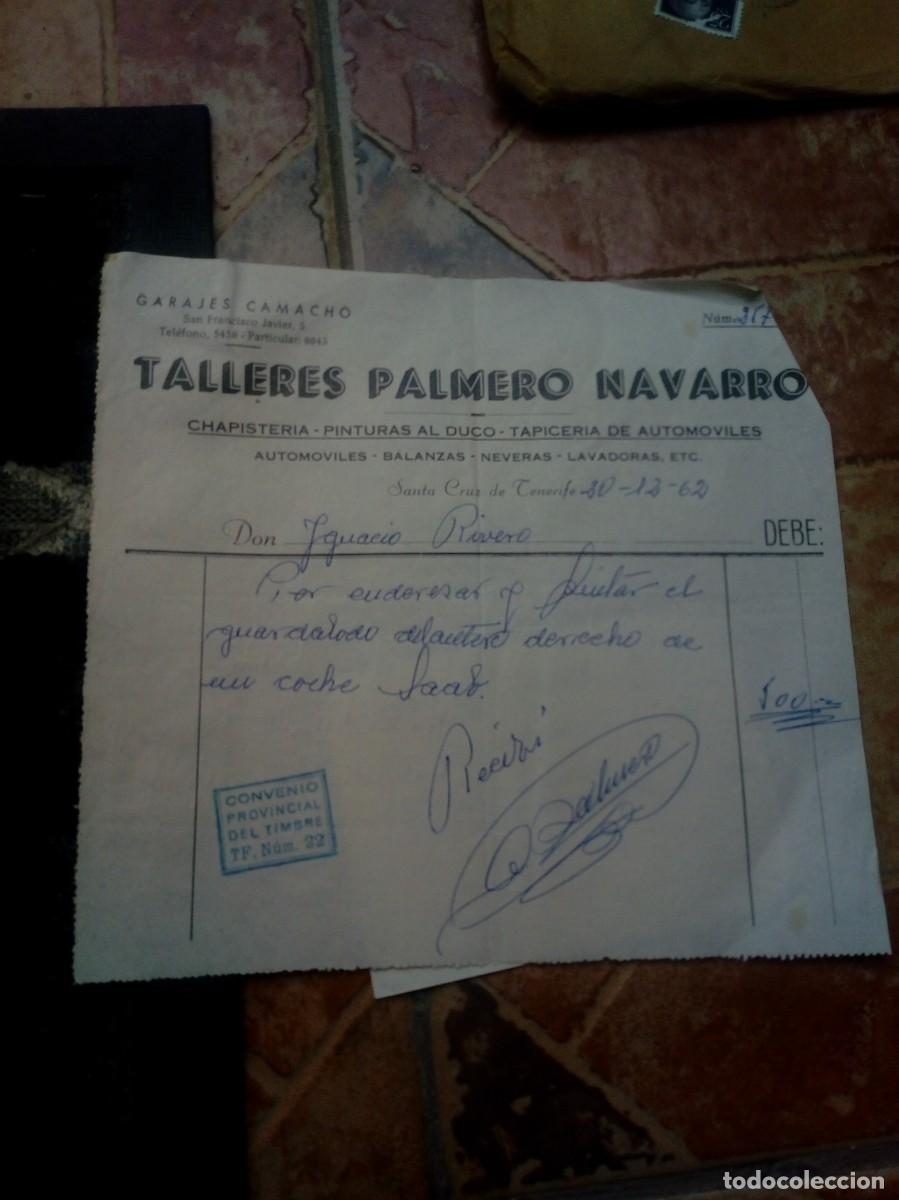 Factures anciennes: Antigua factura documento Taller industrial Palmero Navarro Autom&oacute;viles 1962 Tenerife