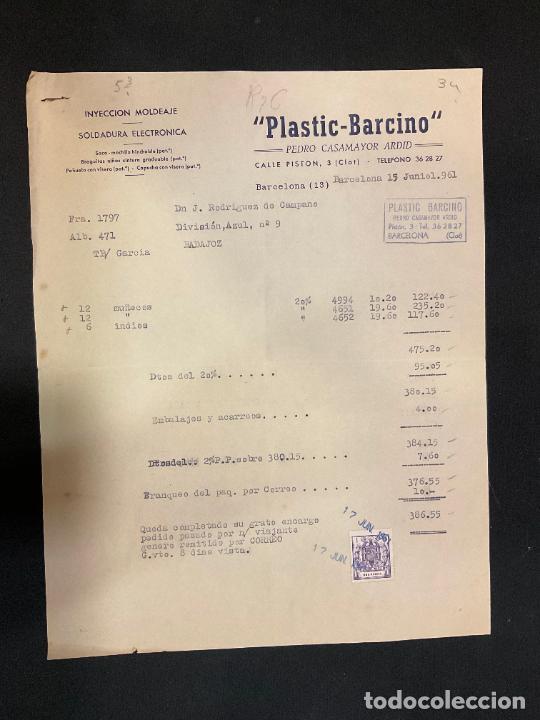 Factures anciennes: FACTURA. PLASTIC - BARCINO. PEDRO CASAMAYOR ARDID. BARCELONA 1961 INYECCION