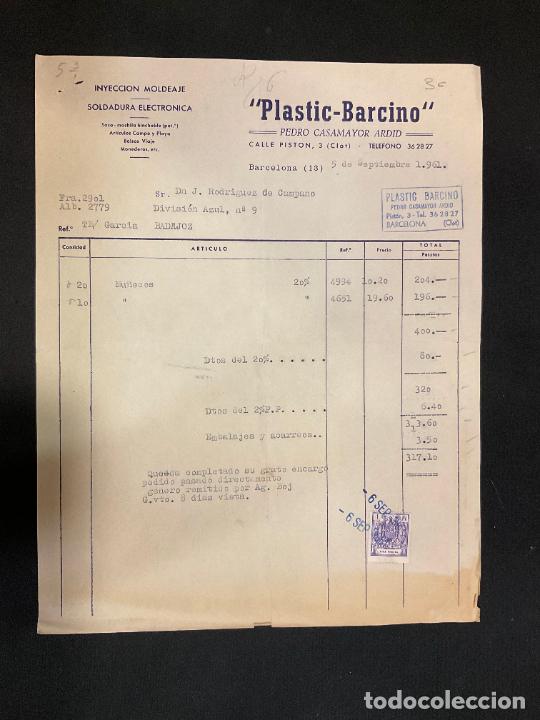 Factures anciennes: FACTURA. PLASTIC - BARCINO. PEDRO CASAMAYOR ARDID. BARCELONA 1961 INYECCION