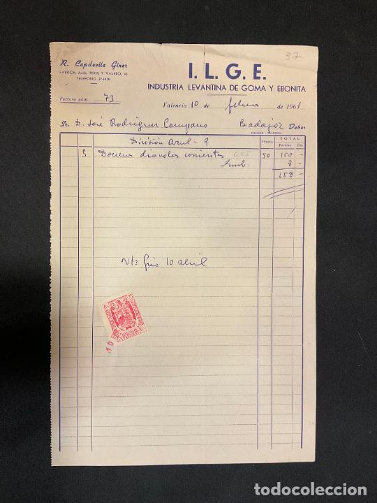 Factures anciennes: FACTURA. R. CAPDEVILA GINER. I. L. G. E. INDUSTRIA LEVANTINA DE GOMA Y EBONITA. VALENCIA 1961