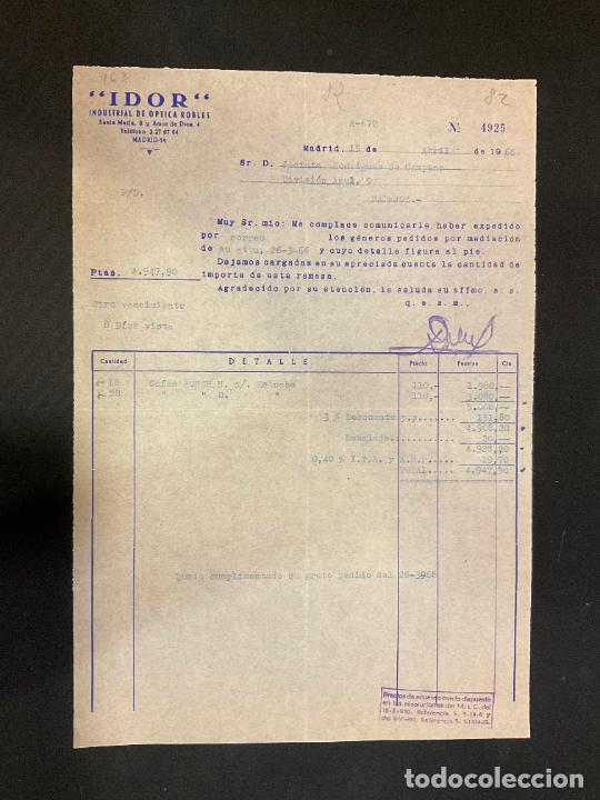 Factures anciennes: FACTURA. IDOR. INDUSTRIAL DE OPTICA ROBLES. MADRID 1966