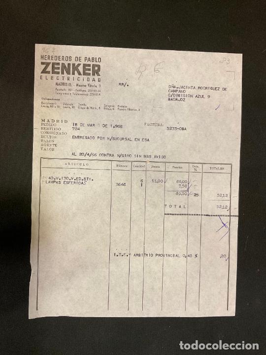 Factures anciennes: FACTURA. HEREDEROS DE PABLO ZENKER. ELECTRICIDAD. MADRID 1966. ZENKER