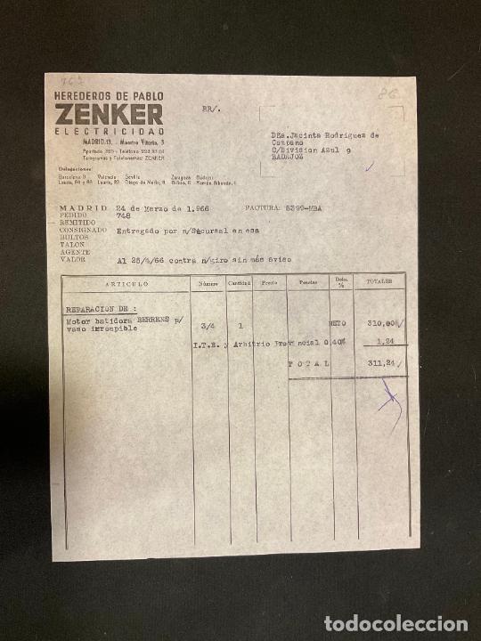 Factures anciennes: FACTURA. HEREDEROS DE PABLO ZENKER. ELECTRICIDAD. MADRID 1966. ZENKER