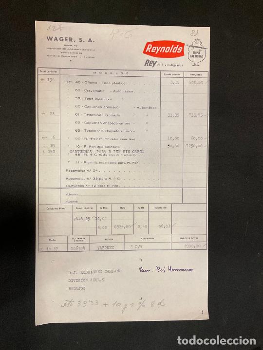 Factures anciennes: FACTURA. WAGER. REYNOLDS. REY DE LOS BOLIGRAFOS. 1967