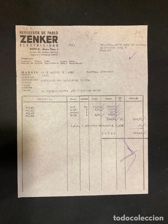 Factures anciennes: FACTURA. HEREDEROS DE PABLO ZENKER. ELECTRICIDAD. MADRID 1966. ZENKER