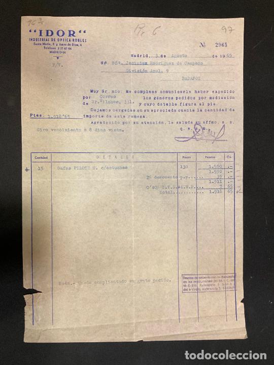 Factures anciennes: FACTURA. IDOR. INDUSTRIAL DE OPTICA ROBLES. MADRID 1965