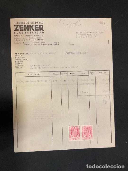 Factures anciennes: FACTURA. HEREDEROS DE PABLO ZENKER. ELECTRICIDAD. MADRID 1955. ZENKER