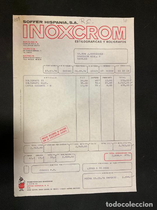 Factures anciennes: FACTURA. SOFFER HISPANIA. BOLIGRAFOS INOXCROM. BARCELONA. 1976