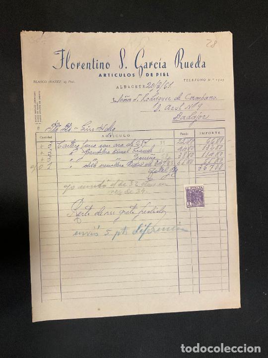Alte Rechnungen: FACTURA. FLORENTINO S. GARCIA RUEDA. ARTICULOS DE PIEL. ALBACETE 1961