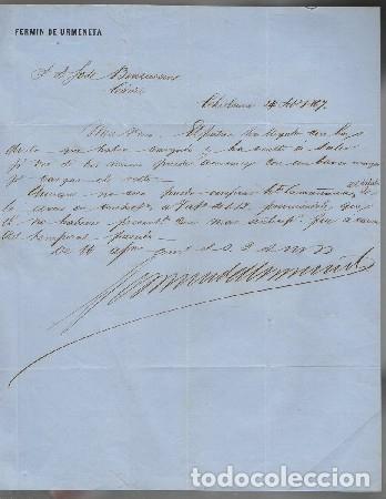 Old Invoices: CARTA FERMIN DE URMENETA (CHICLANA 14 FEBRERO 1867) FACTURA-354