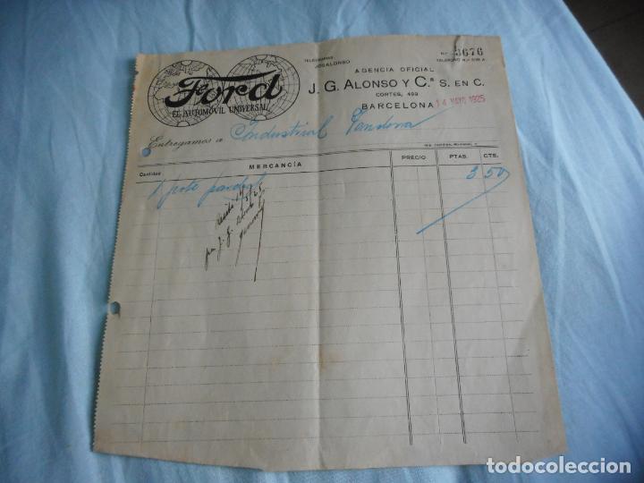 Old Invoices: ANTIGUA FACTURA FORD. J.G ALONSO Y CIA. BARCELONA 1925