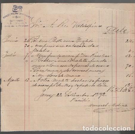 Old Invoices: FACTURA MANUEL MOLINA DOM&Iacute;NGUEZ GUARNICIONERO (JEREZ SEPTIEMBRE 1892) FACTURA-366