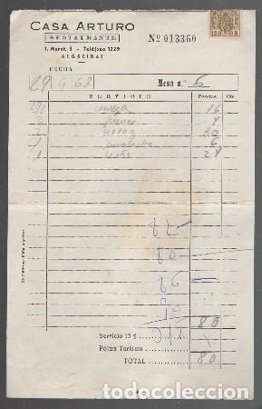 Old Invoices: FACTURA CASA ARTURO RESTAURANTE (ALGECIRAS 29.9.1963) FACTURA-369