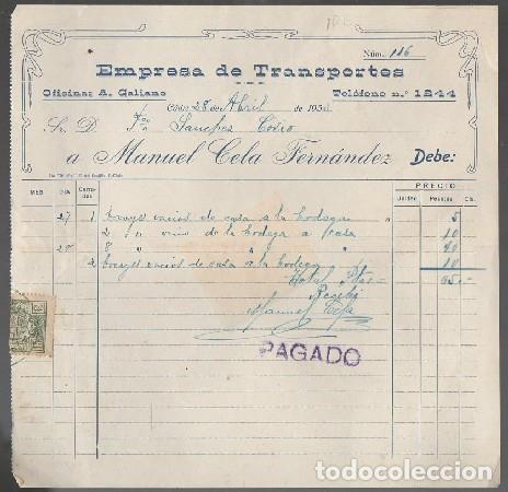 Old Invoices: FACTURA MANUEL CELA FERN&Aacute;NDEZ (C&Aacute;DIZ 28 ABRIL 1931) FACTURA-375