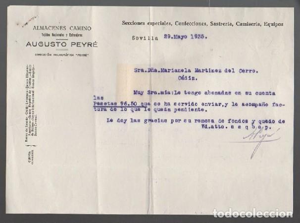 Old Invoices: FACTURA ALMECENES CAMINO AUGUSTO PEYR&Eacute; (SEVILLA 29 MAYO 1935) FACTURA-377