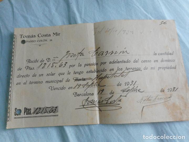 Old Invoices: ANTIGUO RECIBO TOMAS COSTA MIR BARCELONA 1931