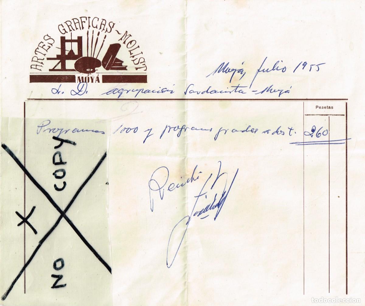 Facturas antiguas: 1955 Bonito Recibo ARTES GR&Aacute;FICAS MOLIST - MOY&Aacute; (MOI&Agrave;) (2)