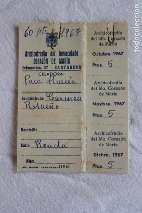 Old Invoices: ARCHICOFRADIA DEL INMACULADO CORAZON DE MARIA CARTAGENA 1967