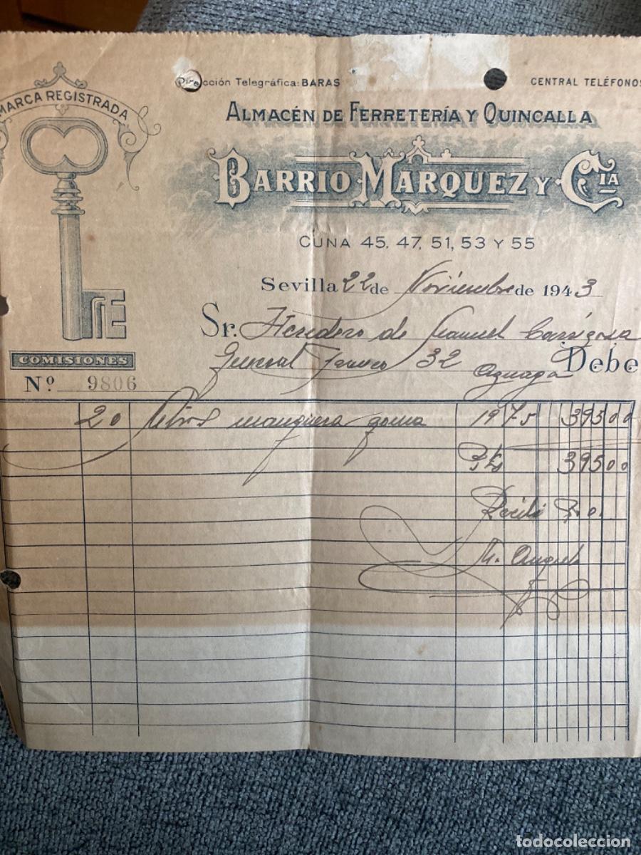 Alte Rechnungen: ANTIGUA FACTURA SEVILLA BARRIO M&Aacute;RQUEZ FERRETER&Iacute;A
