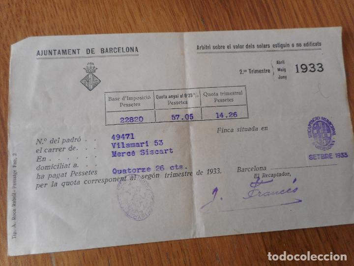 Alte Rechnungen: ANTIGUO RECIBO AYUNTAMIENTO BARCELONA 1933