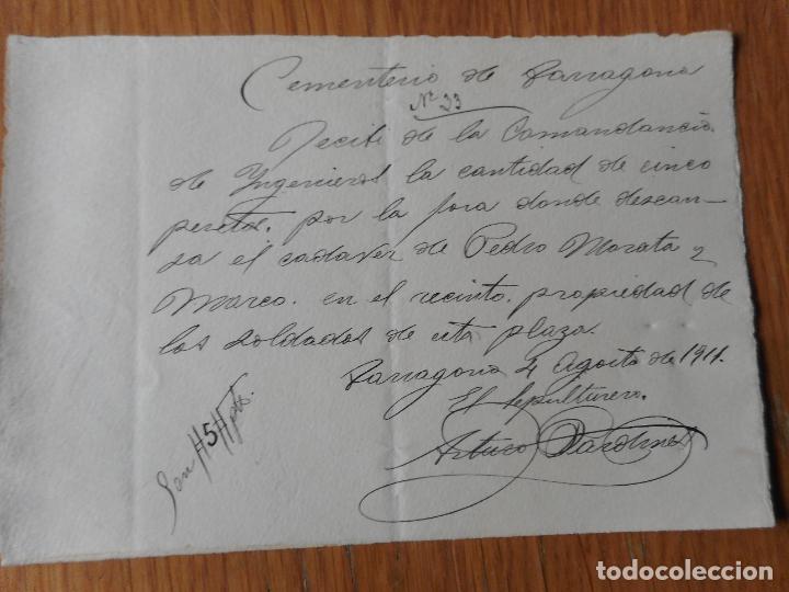 Old Invoices: ANTIGUO RECIBO SEPULTURERO CEMENTERIO TARRAGONA 1911.
