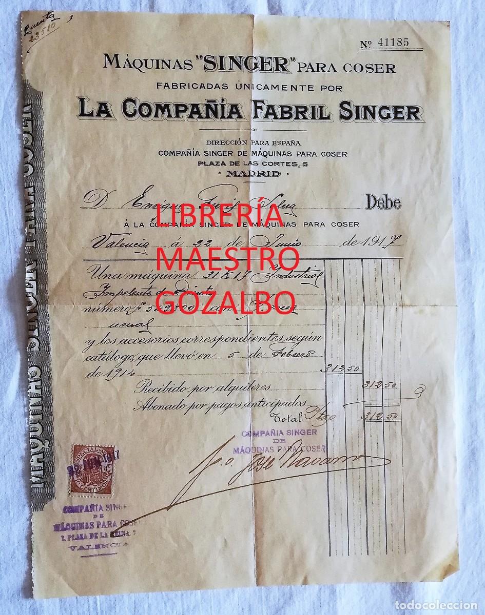 Old Invoices: ANTIGUA FACTURA / OLD BILL: M&Aacute;QUINAS DE COSER SINGER 1917