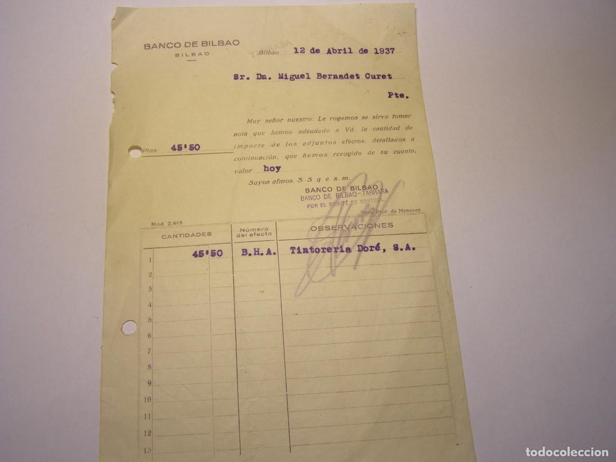 Alte Rechnungen: documento Banco de Bilbao, Terrassa. 1937. Comit&eacute; de control. Guerra Civil Espa&ntilde;ola.