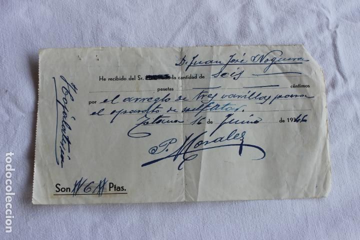 Alte Rechnungen: RECIBO ARREGLO SULFATADOR HOJALATERIA 1946 TOTANA