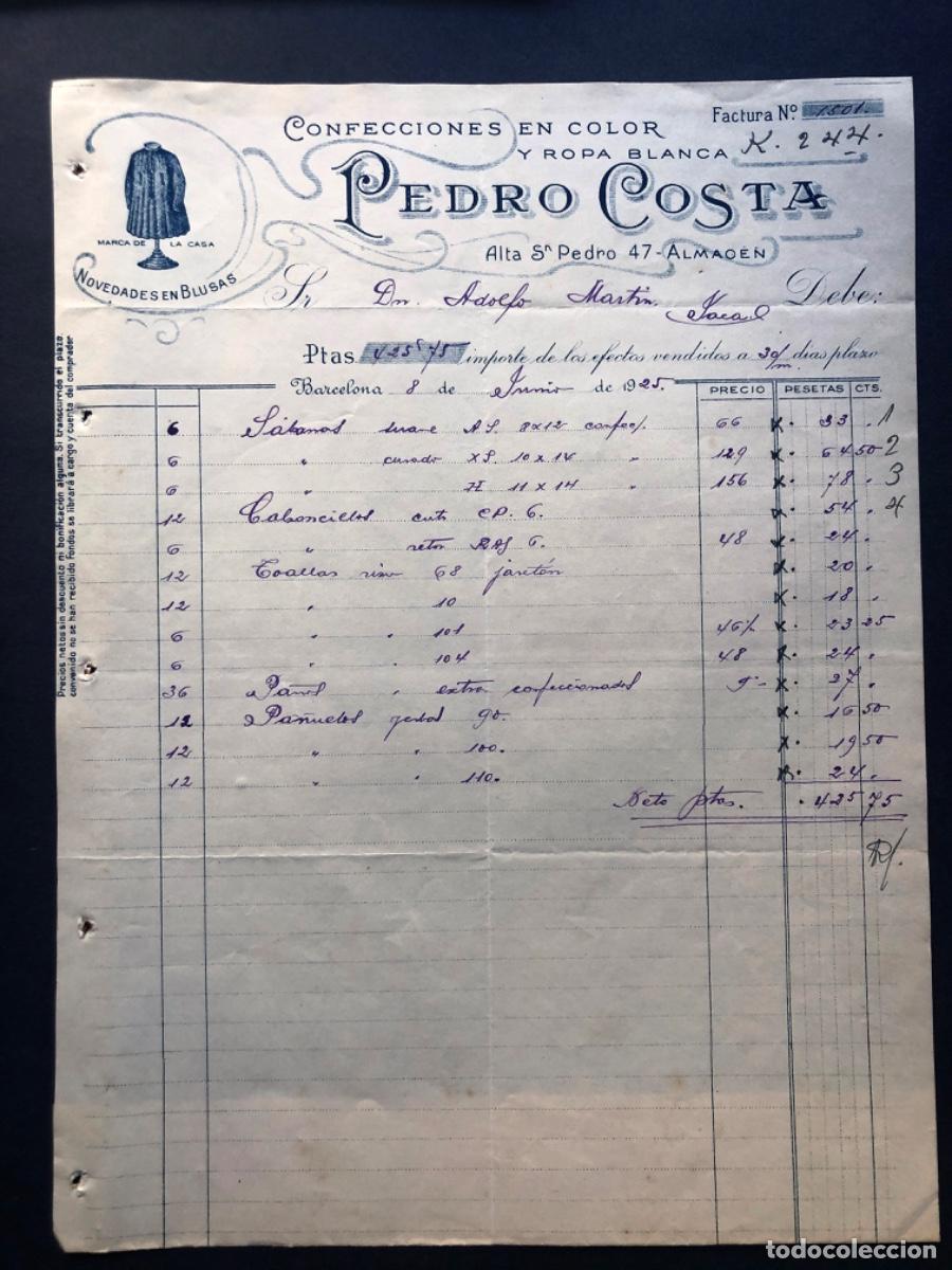 Facturas antiguas: CONFECCIONES / PEDRO COSTA / BARCELONA 1925 - Foto 1