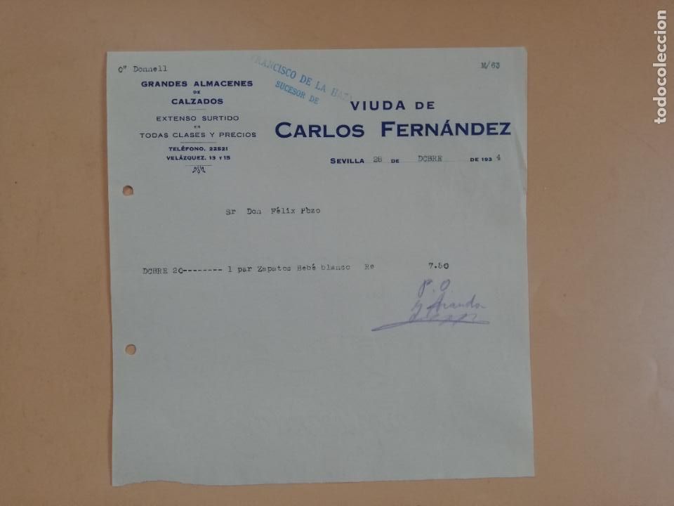 Factures anciennes: FACTURA. GRANDES ALMACENES DE CALZADOS. VIUDA DE CARLOS FERNANDEZ. SEVILLA, 1934.