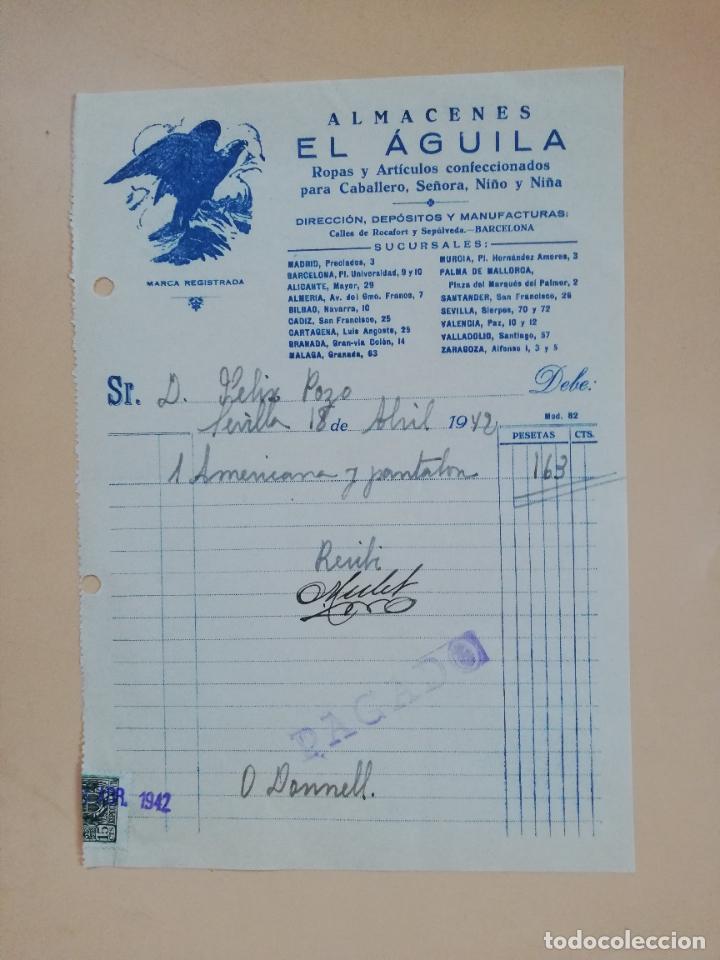 Factures anciennes: FACTURA. ALMACENES EL AGUILA. SEVILLA, 1942.