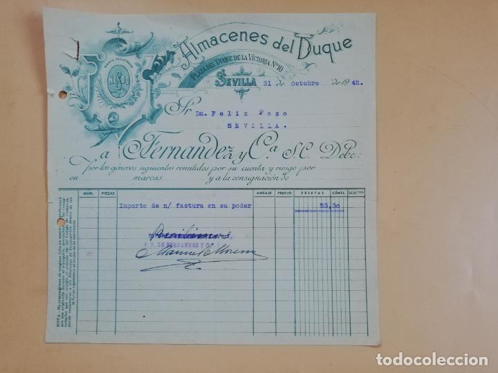 Factures anciennes: FACTURA. ALMACENES DEL DUQUE. FERNANDEZ Y COMPA&Ntilde;IA, S. A. SEVILLA. 1942.
