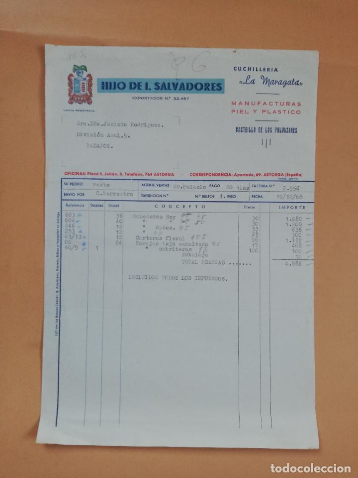 Factures anciennes: FACTURA. CUCHILLERIA LA MARAGATA. HIJO DE J. SALVADORES. CASTRILLO DE LOS POLVAZARES, ASTORGA. 1968.