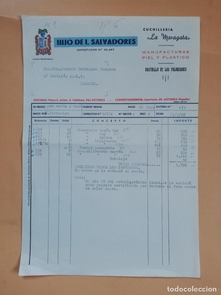 Factures anciennes: FACTURA. CUCHILLERIA LA MARAGATA. HIJO DE J. SALVADORES. CASTRILLO DE LOS POLVAZARES, ASTORGA. 1968.