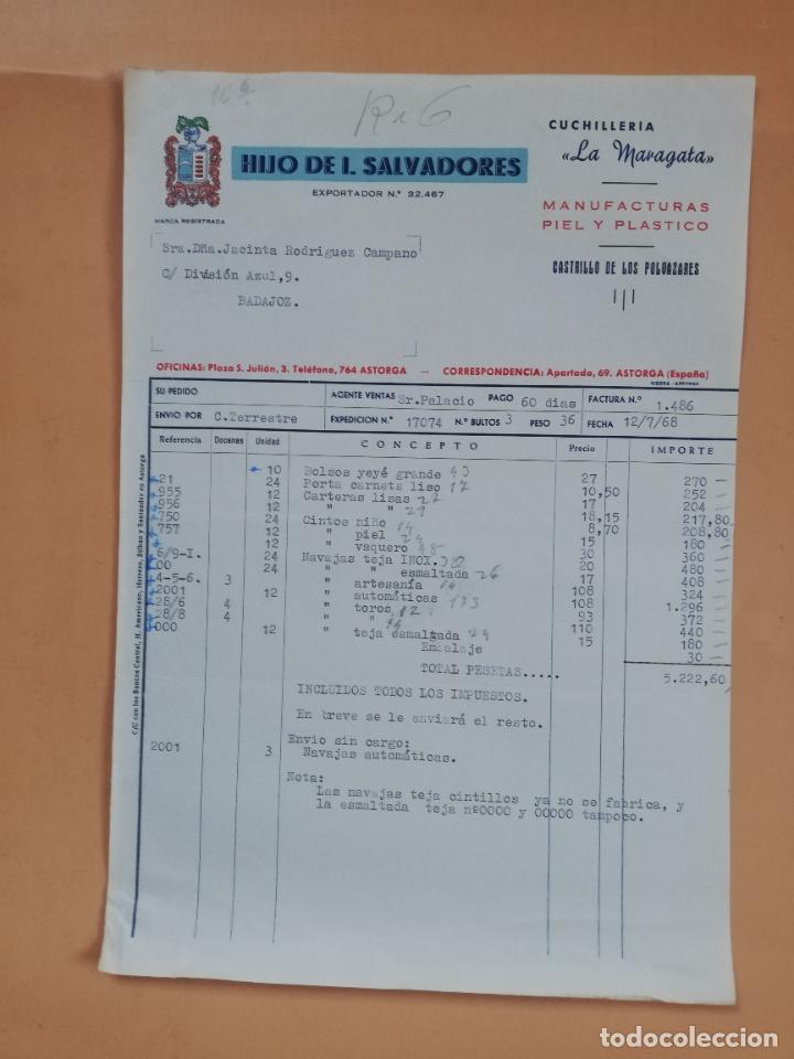 Factures anciennes: FACTURA. CUCHILLERIA LA MARAGATA. HIJO DE J. SALVADORES. CASTRILLO DE LOS POLVAZARES, ASTORGA. 1968.