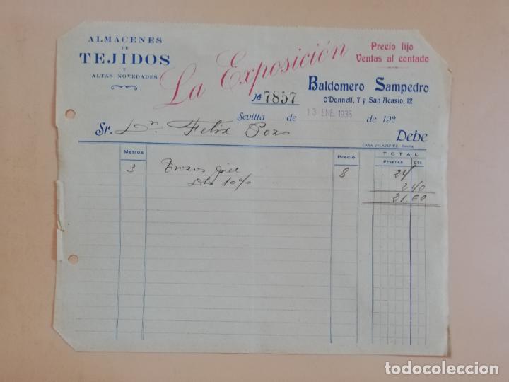 Factures anciennes: FACTURA. ALMACEN DE TEJIDOS. LA EXPOSICION. SEVILLA, 1935.