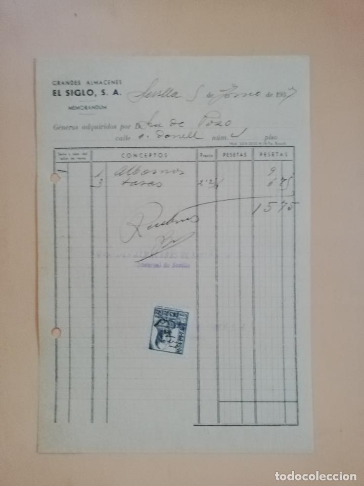Factures anciennes: FACTURA. GRANDES ALMACENES, EL SIGLO, S.A. SEVILLA, 1937.