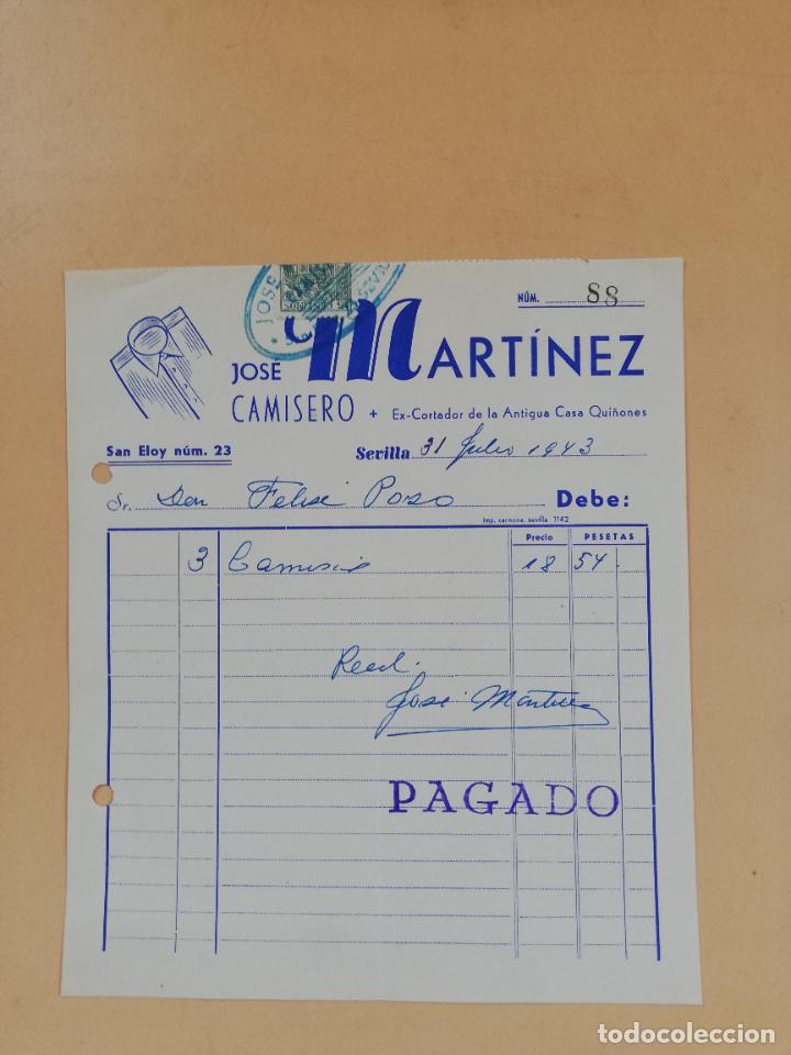 Factures anciennes: FACTURA. CAMISERO. JOSE MARTINEZ. SEVILLA, 1943.