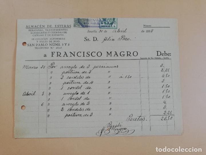 Factures anciennes: FACTURA. ALMACEN DE ESTERAS. FRANCISCO MAGRO. SEVILLA, 1938.