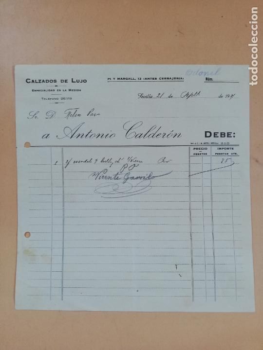Factures anciennes: FACTURA. CALZADOS DE LUJO. ANTONIO CALDERON. SEVILLA, 1937.