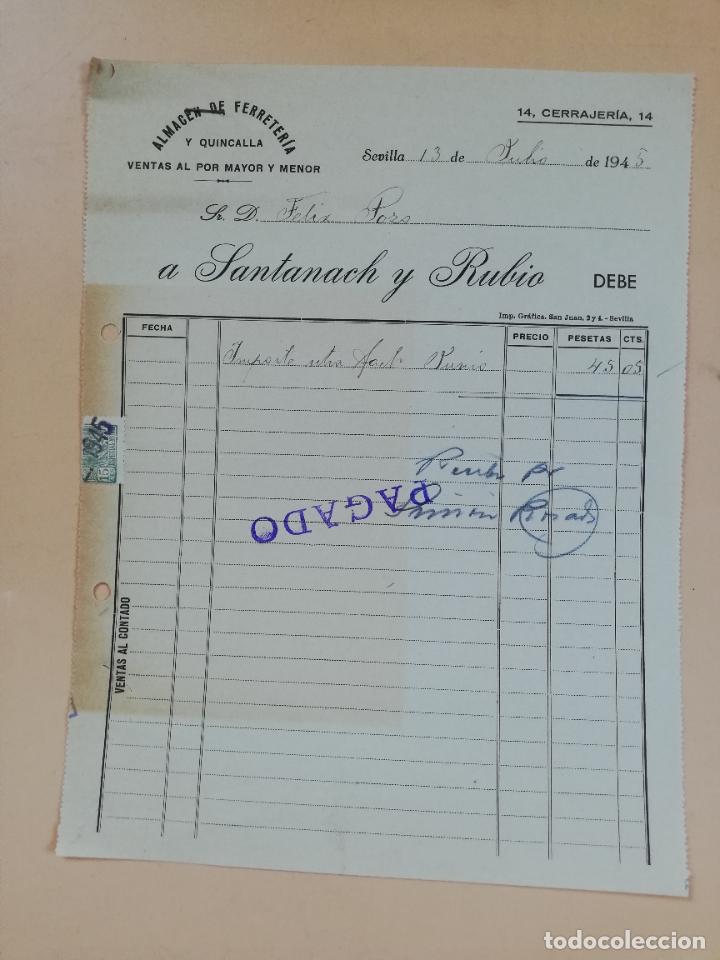 Factures anciennes: FACTURA. ALMACEN DE FERRETERIA. SANTANACH Y RUBIO. SEVILLA, 1945.