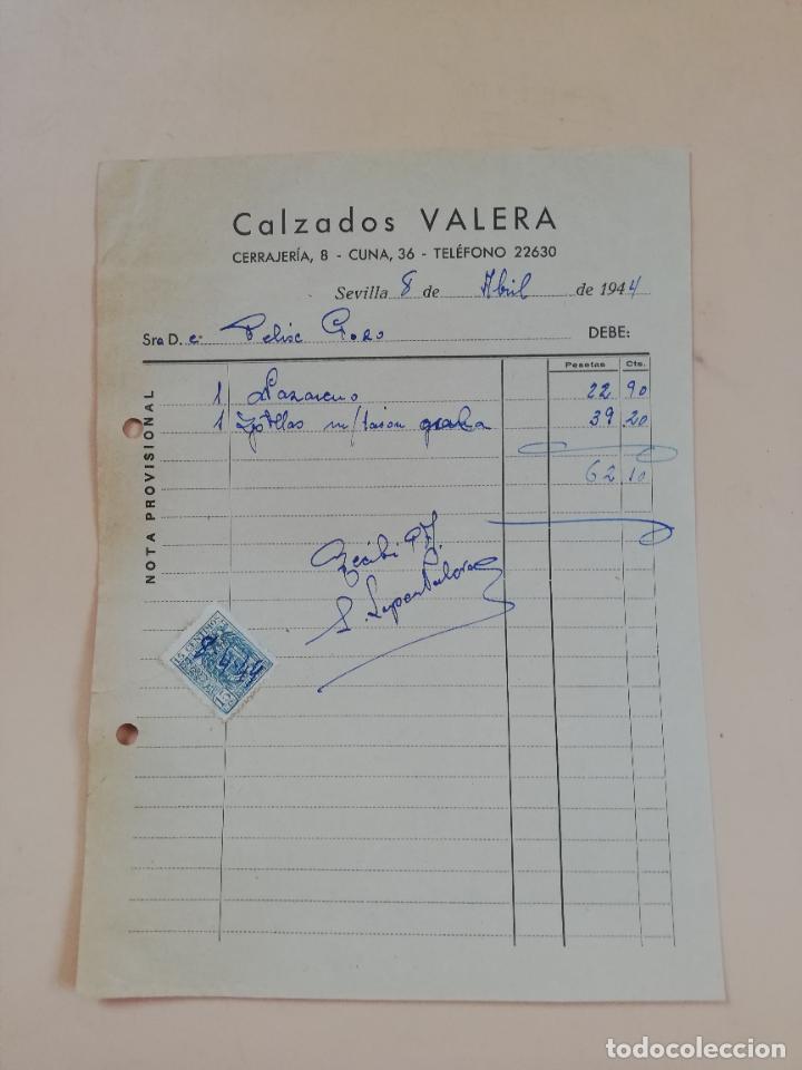Factures anciennes: FACTURA. CALZADOS VALERA. SEVILLA, 1944.