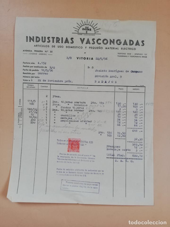Factures anciennes: FACTURA. INDUSTRIAS VASCONGADAS. VITORIA, 1956.
