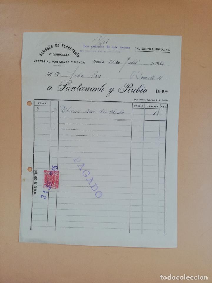 Factures anciennes: FACTURA. ALMACEN DE FERRETERIA. SANTANACH Y RUBIO. SEVILLA, 1945.