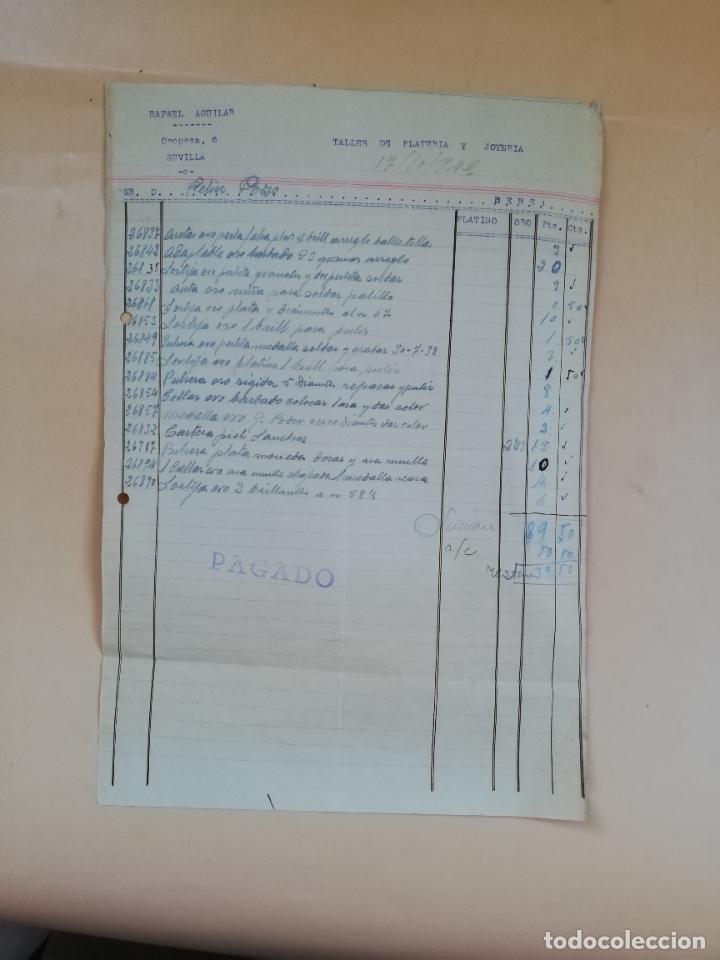 Factures anciennes: FACTURA. TALLER DE PLATERIA Y JOYERIA. RAFAEL AGUILAR. SEVILLA, 1942.