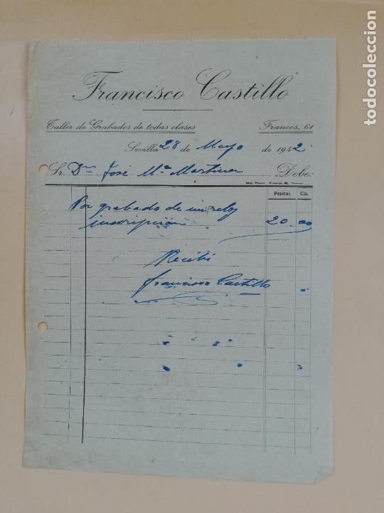 Facturas antiguas: FACTURA. TALLER DE GRABADOS. FRANCISCO CASTILLO. SEVILLA, 1942.