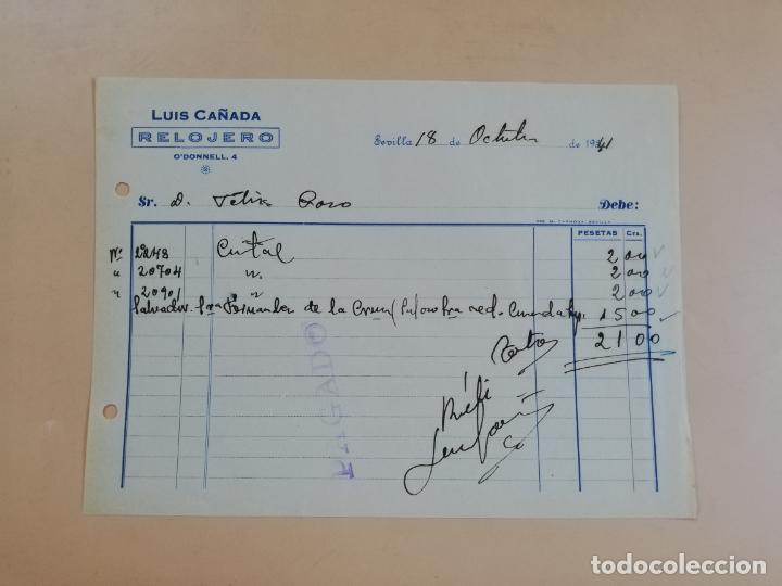 Facturas antiguas: FACTURA. RELOJERO. LUIS CA&Ntilde;ADA. SEVILLA, 1941.