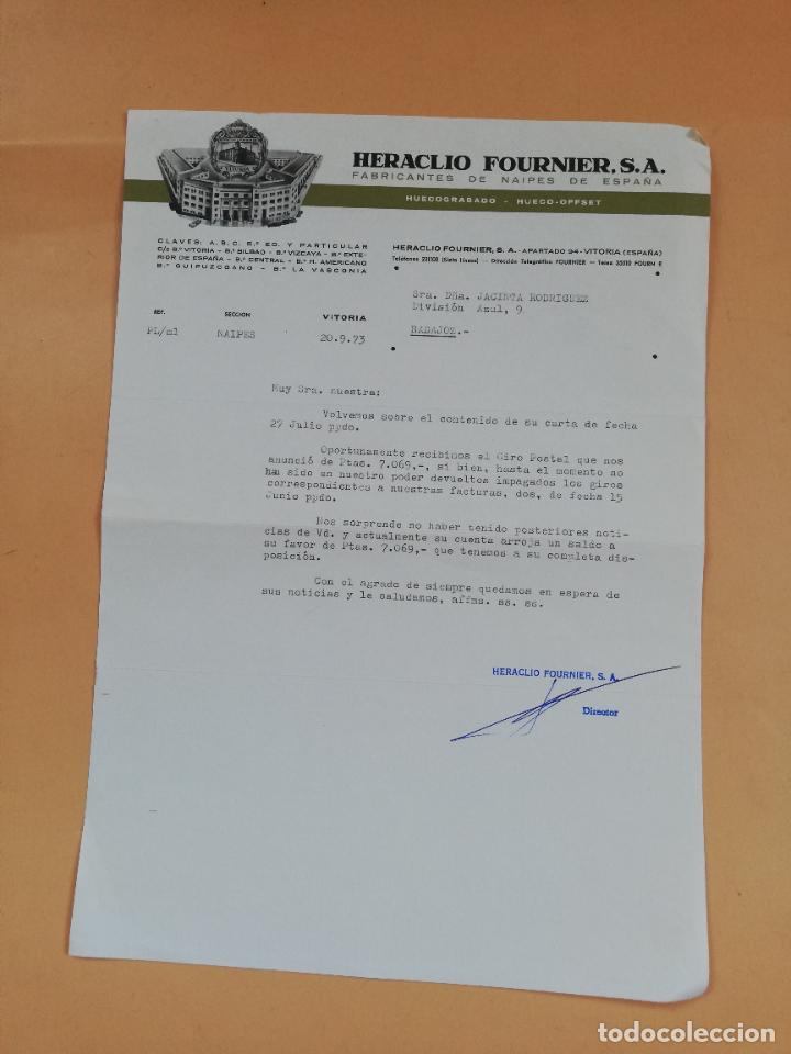 Facturas antiguas: CARTA COMERCIAL. FABRICANTES DE NAIPES DE ESPA&Ntilde;A. HERACLIO FOURNIER, S. A. VITORIA. 1973.