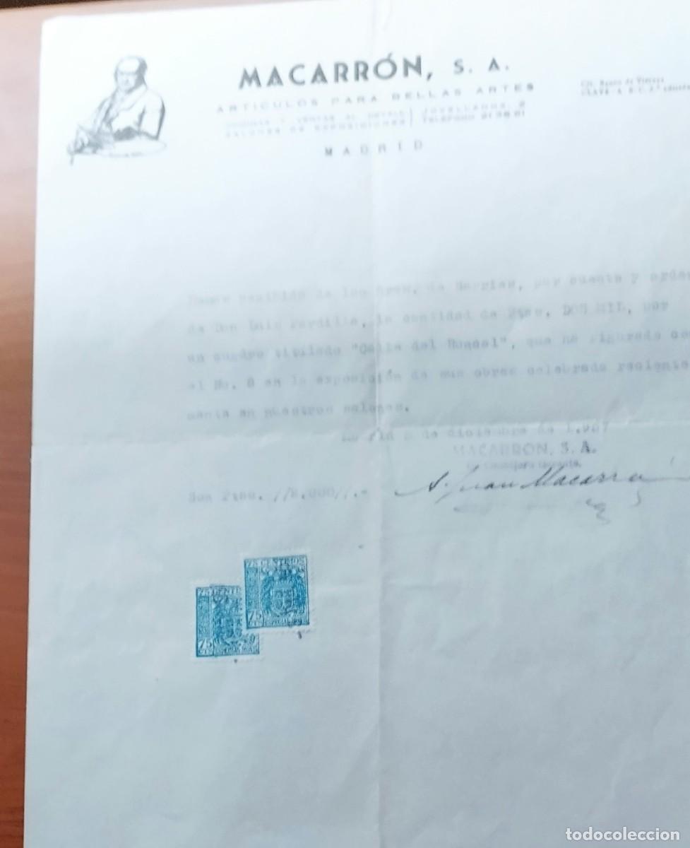 Facturas antiguas: Factura de Macarr&oacute;n SA de Madrid1957 por 2.000 pesetas de un cuadro del Roncal pintor Luis Pardilla