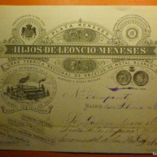 Facturas antiguas: FACTURA - MADRID - AÑO 1892 - HIJOS DE LEONCIO MENESES - OBJETOS PLATA - C/ PRINCIPE, 7